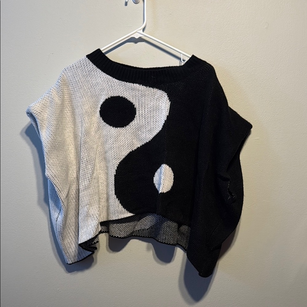 Dressed in LALA Yin-Yang Off-the-Shoulder Sweater Black and White